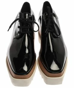 Deals ✔️ Stella McCartney Black Faux Patent Leather Elyse Platform Derby 👟 Sneakers Size 41 For 👩 Women 👏 -Stella McCartney Shop luxury women stella mccartney new shoes p355676 007