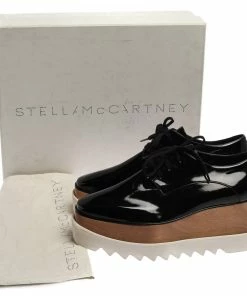 Deals ✔️ Stella McCartney Black Faux Patent Leather Elyse Platform Derby 👟 Sneakers Size 41 For 👩 Women 👏 -Stella McCartney Shop luxury women stella mccartney new shoes p355676 008