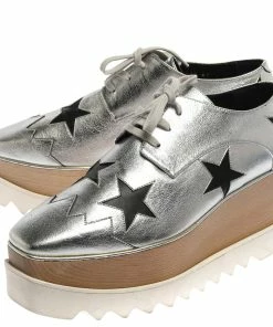 Budget 🎉 Stella McCartney Silver/Black Faux Leather Elyse Star Platform Derby Size 41 For 👩 Women 🔔 -Stella McCartney Shop luxury women stella mccartney new shoes p355678 006