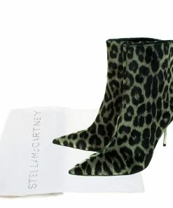 Best deal 🎉 Stella McCartney Green/Black Animal Print Velvet Pointed Toe Ankle Booties Size 36 For 👩 Women 🧨 -Stella McCartney Shop luxury women stella mccartney new shoes p368357 009