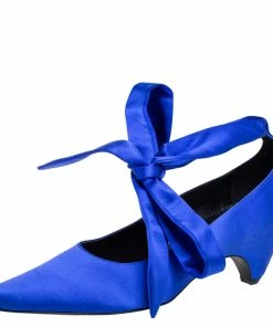 Wholesale 🧨 Stella McCartney Blue Satin Ankle Wrap Pumps Size 40 For 👩 Women 🤩