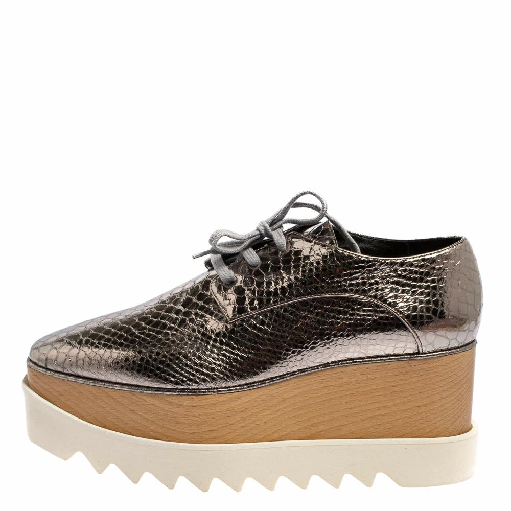 Top 10 👍 Stella McCartney Metallic Silver Snake Embossed Faux Leather Elyse Platform Derby 👟 Sneakers Size 39 For 👩 Women 😉 4 Top 10 👍 Stella McCartney Metallic Silver Snake Embossed Faux Leather Elyse Platform Derby 👟 Sneakers Size 39 For 👩 Women 😉 - Image 2