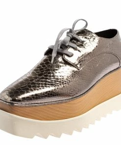 Top 10 👍 Stella McCartney Metallic Silver Snake Embossed Faux Leather Elyse Platform Derby 👟 Sneakers Size 39 For 👩 Women 😉