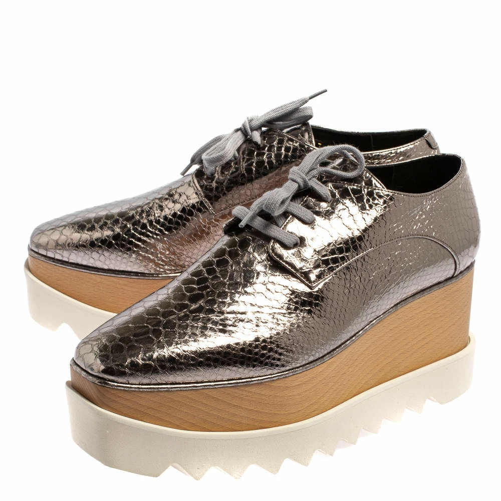 Top 10 👍 Stella McCartney Metallic Silver Snake Embossed Faux Leather Elyse Platform Derby 👟 Sneakers Size 39 For 👩 Women 😉 6 Top 10 👍 Stella McCartney Metallic Silver Snake Embossed Faux Leather Elyse Platform Derby 👟 Sneakers Size 39 For 👩 Women 😉 - Image 4