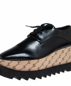 Coupon ⭐ Stella McCartney Black Faux Leather Monogram Elyse Platform Derby 👟 Sneakers Size 38.5 For 👩 Women ❤️