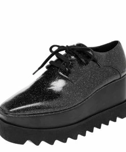 Best Pirce 👍 Stella McCartney Black Glitter Elyse Platform Derby 👟 Sneakers Size 38 For 👩 Women 🔔