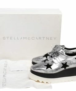 Outlet 💯 Stella McCartney Metallic Silver Python Effect Faux Leather And Faux Fur Elyse Star Platform Derby Size 37 For 👩 Women 😉 -Stella McCartney Shop luxury women stella mccartney new shoes p482125 002