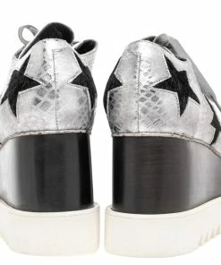 Outlet 💯 Stella McCartney Metallic Silver Python Effect Faux Leather And Faux Fur Elyse Star Platform Derby Size 37 For 👩 Women 😉 -Stella McCartney Shop luxury women stella mccartney new shoes p482125 004
