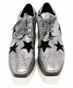 Outlet 💯 Stella McCartney Metallic Silver Python Effect Faux Leather And Faux Fur Elyse Star Platform Derby Size 37 For 👩 Women 😉 -Stella McCartney Shop luxury women stella mccartney new shoes p482125 005