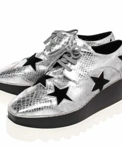 Outlet 💯 Stella McCartney Metallic Silver Python Effect Faux Leather And Faux Fur Elyse Star Platform Derby Size 37 For 👩 Women 😉 -Stella McCartney Shop luxury women stella mccartney new shoes p482125 009