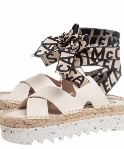 Promo 🔔 Stella McCartney Cream Faux Leather Gaia Ankle Wrap Espadrille 🩴 Sandals Size 36 For 👩 Women 🔔 -Stella McCartney Shop luxury women stella mccartney new shoes p504856 001