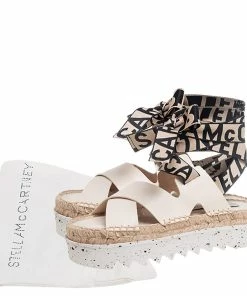 Promo 🔔 Stella McCartney Cream Faux Leather Gaia Ankle Wrap Espadrille 🩴 Sandals Size 36 For 👩 Women 🔔 -Stella McCartney Shop luxury women stella mccartney new shoes p504856 002