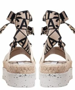 Promo 🔔 Stella McCartney Cream Faux Leather Gaia Ankle Wrap Espadrille 🩴 Sandals Size 36 For 👩 Women 🔔 -Stella McCartney Shop luxury women stella mccartney new shoes p504856 006