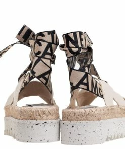 Promo 🔔 Stella McCartney Cream Faux Leather Gaia Ankle Wrap Espadrille 🩴 Sandals Size 36 For 👩 Women 🔔 -Stella McCartney Shop luxury women stella mccartney new shoes p504856 007