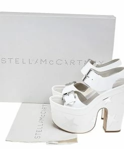 Discount 😍 Stella McCartney White/Silver Faux Leather Star Platform 🩴 Sandals Size 39 For 👩 Women 💯 -Stella McCartney Shop luxury women stella mccartney new shoes p526202 002