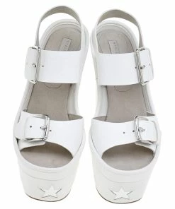 Discount 😍 Stella McCartney White/Silver Faux Leather Star Platform 🩴 Sandals Size 39 For 👩 Women 💯 -Stella McCartney Shop luxury women stella mccartney new shoes p526202 003