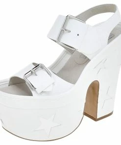 Discount 😍 Stella McCartney White/Silver Faux Leather Star Platform 🩴 Sandals Size 39 For 👩 Women 💯