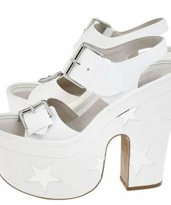 Discount 😍 Stella McCartney White/Silver Faux Leather Star Platform 🩴 Sandals Size 39 For 👩 Women 💯 -Stella McCartney Shop luxury women stella mccartney new shoes p526202 009
