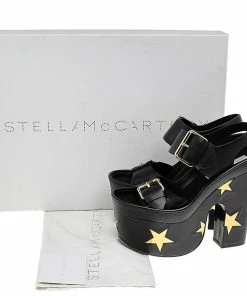 Deals 😍 Stella McCartney Black/Gold Faux Leather Star Platform 🩴 Sandals Size 37.5 For 👩 Women 💯 -Stella McCartney Shop luxury women stella mccartney new shoes p526206 001