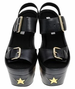 Deals 😍 Stella McCartney Black/Gold Faux Leather Star Platform 🩴 Sandals Size 37.5 For 👩 Women 💯 -Stella McCartney Shop luxury women stella mccartney new shoes p526206 002