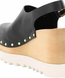 Promo 🌟 Stella McCartney Black Faux Leather Elyse Sabot With Back Strap Pumps Size IT 36 For 👩 Women ✔️ -Stella McCartney Shop luxury women stella mccartney new shoes p599263 003