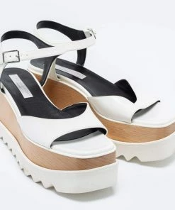 Deals 💯 Stella McCartney White Faux Leather Ankle Strap Wedge 🩴 Sandals Size 39.5 For 👩 Women 👏 -Stella McCartney Shop luxury women stella mccartney new shoes p630089 007