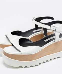 Deals 💯 Stella McCartney White Faux Leather Ankle Strap Wedge 🩴 Sandals Size 39.5 For 👩 Women 👏 -Stella McCartney Shop luxury women stella mccartney new shoes p630089 008