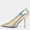 Best Pirce 💯 Stella McCartney Metallic Gold Foil Faux Leather V-Neck Pointed Toe Pumps Size 40.5 For 👩 Women 🧨