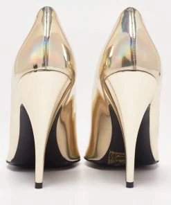 Best Pirce 💯 Stella McCartney Metallic Gold Foil Faux Leather V-Neck Pointed Toe Pumps Size 40.5 For 👩 Women 🧨 -Stella McCartney Shop luxury women stella mccartney new shoes p635555 008