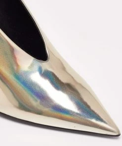 Best Pirce 💯 Stella McCartney Metallic Gold Foil Faux Leather V-Neck Pointed Toe Pumps Size 40.5 For 👩 Women 🧨 -Stella McCartney Shop luxury women stella mccartney new shoes p635555 009