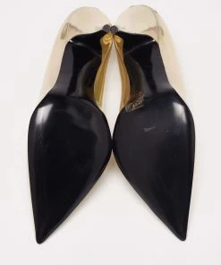 Best Pirce 💯 Stella McCartney Metallic Gold Foil Faux Leather V-Neck Pointed Toe Pumps Size 40.5 For 👩 Women 🧨 -Stella McCartney Shop luxury women stella mccartney new shoes p635555 010