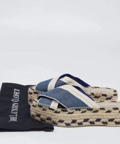 Best reviews of ❤️ Stella McCartney Navy Blue/Beige Canvas Peep-Toe Espadrille Platform 🩴 Sandals Size 39 For 👩 Women 🎉 -Stella McCartney Shop luxury women stella mccartney new shoes p644687 007