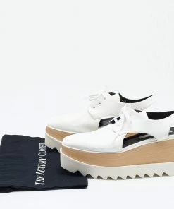 Cheapest 🧨 Stella McCartney White Faux Leather Elyse Cutout Platform Derby Size 38 For 👩 Women 😍 -Stella McCartney Shop luxury women stella mccartney new shoes p647957 004