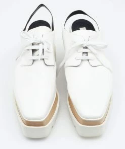 Cheapest 🧨 Stella McCartney White Faux Leather Elyse Cutout Platform Derby Size 38 For 👩 Women 😍 -Stella McCartney Shop luxury women stella mccartney new shoes p647957 006