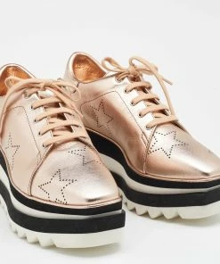 Coupon 😀 Stella McCartney Rose Gold Leather Elyse Star Platform 👟 Sneakers Size 36.5 For 👩 Women 🎉 -Stella McCartney Shop luxury women stella mccartney new shoes p649674 005 scaled