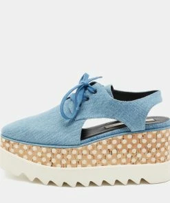 Outlet ✔️ Stella McCartney Blue Denim Elyse Platform Slingback Derby 👟 Sneakers Size 36 For 👩 Women 😉