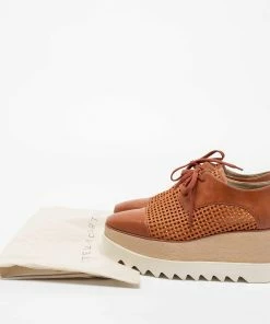 Outlet ⌛ Stella McCartney Tan Woven Faux Leather Elyse Lace-Up Platform Derby 👟 Sneakers Size 37.5 For 👩 Women ✨ -Stella McCartney Shop luxury women stella mccartney new shoes p686830 002
