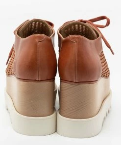 Outlet ⌛ Stella McCartney Tan Woven Faux Leather Elyse Lace-Up Platform Derby 👟 Sneakers Size 37.5 For 👩 Women ✨ -Stella McCartney Shop luxury women stella mccartney new shoes p686830 007