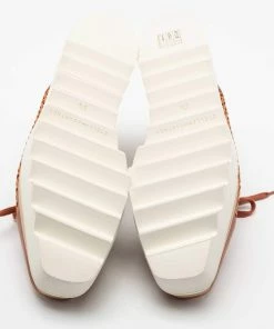 Outlet ⌛ Stella McCartney Tan Woven Faux Leather Elyse Lace-Up Platform Derby 👟 Sneakers Size 37.5 For 👩 Women ✨ -Stella McCartney Shop luxury women stella mccartney new shoes p686830 008