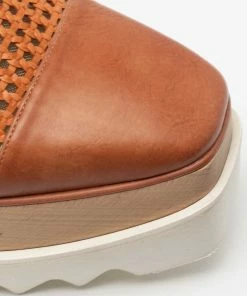 Outlet ⌛ Stella McCartney Tan Woven Faux Leather Elyse Lace-Up Platform Derby 👟 Sneakers Size 37.5 For 👩 Women ✨ -Stella McCartney Shop luxury women stella mccartney new shoes p686830 009