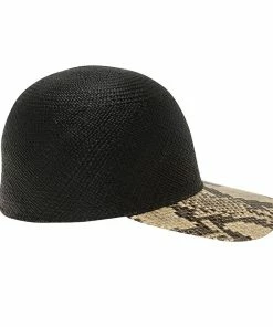 Cheap 👍 Stella McCartney Black Straw And Faux Python ⚾ Baseball Cap Size 57 For 👩 Women 🌟 -Stella McCartney Shop luxury women stella mccartney new travel p81357 0003