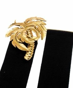 Flash Sale 😉 Stella McCartney Black Canvas Palm Tree Buckle Belt 80CM For 👩 Women 👍 -Stella McCartney Shop luxury women stella mccartney used accessories p249325 004