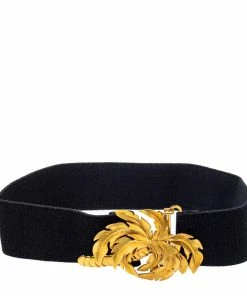 Promo 👏 Stella McCartney Black Canvas Palm Tree Buckle Belt 80 CM For 👩 Women 🤩