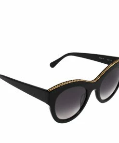 Cheap 👏 Stella McCartney Black & Gold / Grey Gradient SC0018S Cat Eye 👓 Sunglasses For 👩 Women 🔔