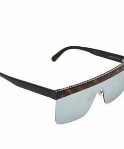 Promo 🔥 Stella McCartney Brown Tortoise/Blue SC0148S Shield 👓 Sunglasses For 👩 Women ⌛