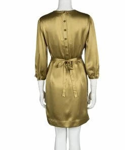 Deals 🔥 Stella McCartney Dull Gold Satin Pleated Long Sleeve 👗 Dress S For 👩 Women 😍 -Stella McCartney Shop luxury women stella mccartney used clothes p102090 0003