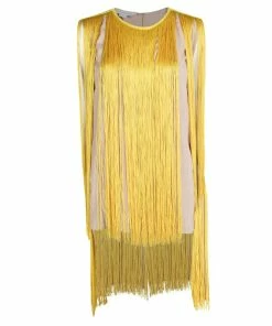 Best Sale 🛒 Stella McCartney Beige Contrast Fringe Detail Sleeveless Tunic S For 👩 Women 🌟