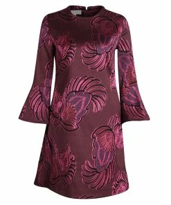 Best Sale 😀 Stella McCartney Burgundy Floral Jacquard Wool Long Sleeve 👗 Dress S For 👩 Women 😍