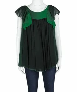 Deals ❤️ Stella McCartney Green Ombre Silk Chiffon Flutter Sleeve Blouse M For 👩 Women 🎉 -Stella McCartney Shop luxury women stella mccartney used clothes p122964 002