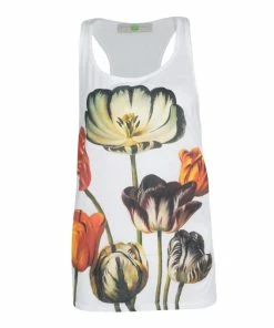 Flash Sale 😍 Stella McCartney Stella McCarteney White Floral Printed Jersey Racer Back Tank Top S For 👩 Women 👏